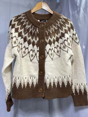 RD Style Fair Isle Pattern Button Front Cardigan Sweater in Natural Brown